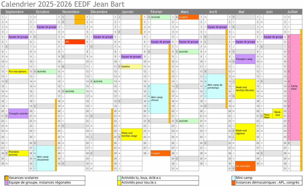 Calendier Jean BART 2023-2024